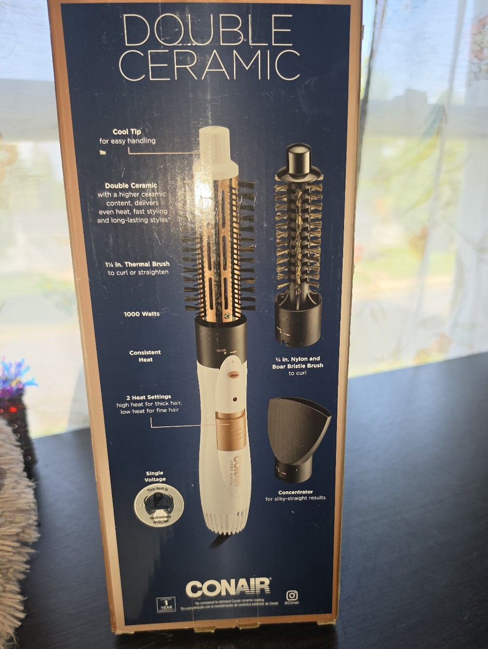 Conair 3-in-1 Double Ceramic Hot Air Brush — White and Rose Gold